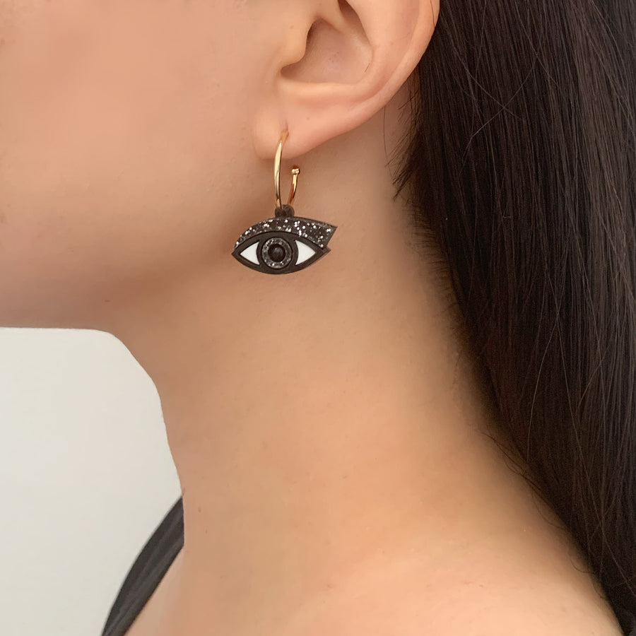Eye Hoop Earrings in Black