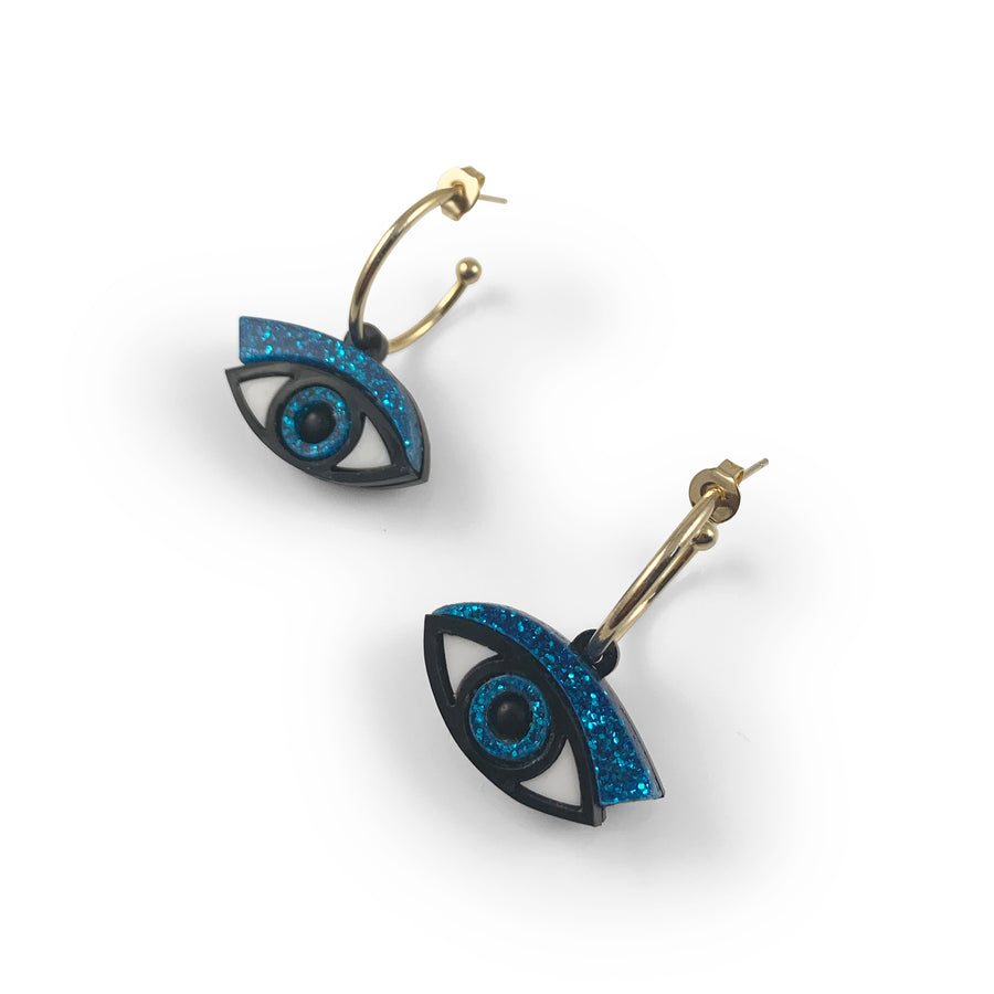 Eye Hoop Earrings in Blue