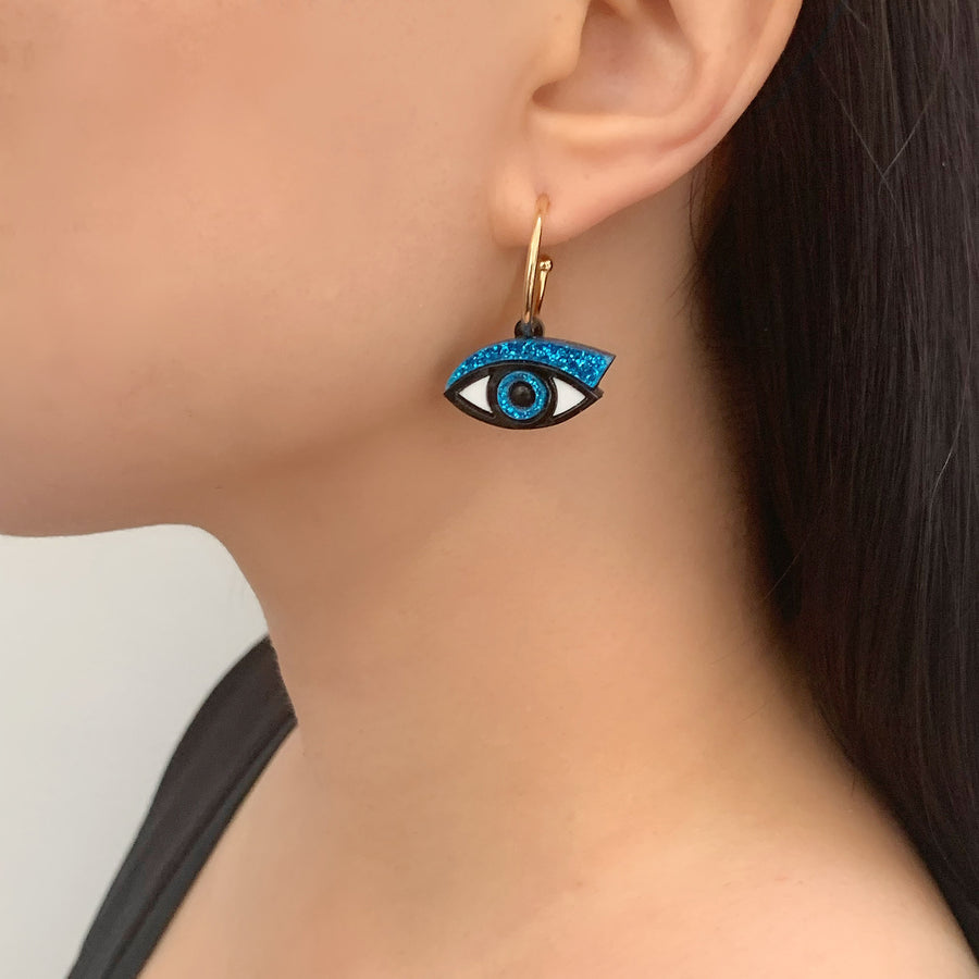 Eye Hoop Earrings in Blue