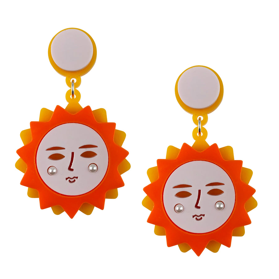 Jennifer Loiselle Here Comes the Sun celestial laser cut acrylic statement earrings