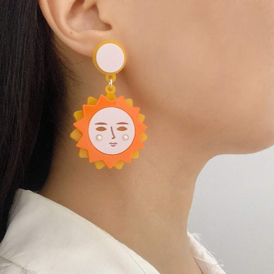 Jennifer Loiselle Here Comes the Sun celestial laser cut acrylic statement earrings