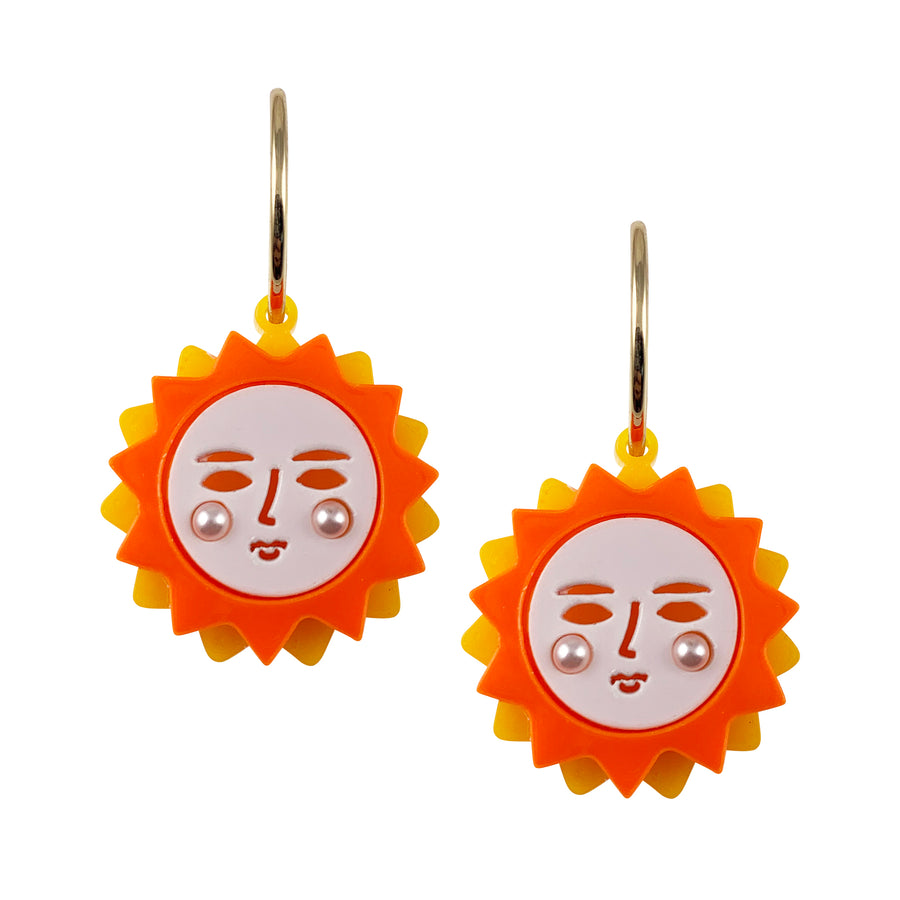 Jennifer Loiselle Here Comes the Sun celestial laser cut acrylic statement hoop earrings