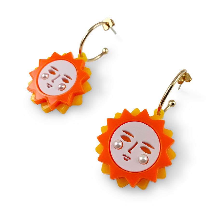 Jennifer Loiselle Here Comes the Sun celestial laser cut acrylic statement hoop earrings