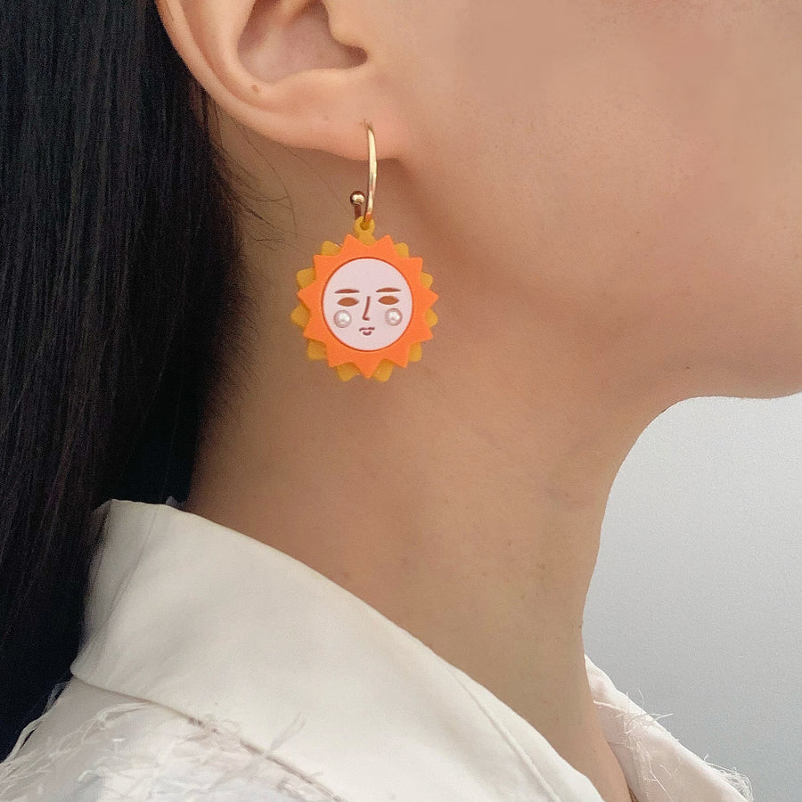 Jennifer Loiselle Here Comes the Sun celestial laser cut acrylic statement hoop earrings