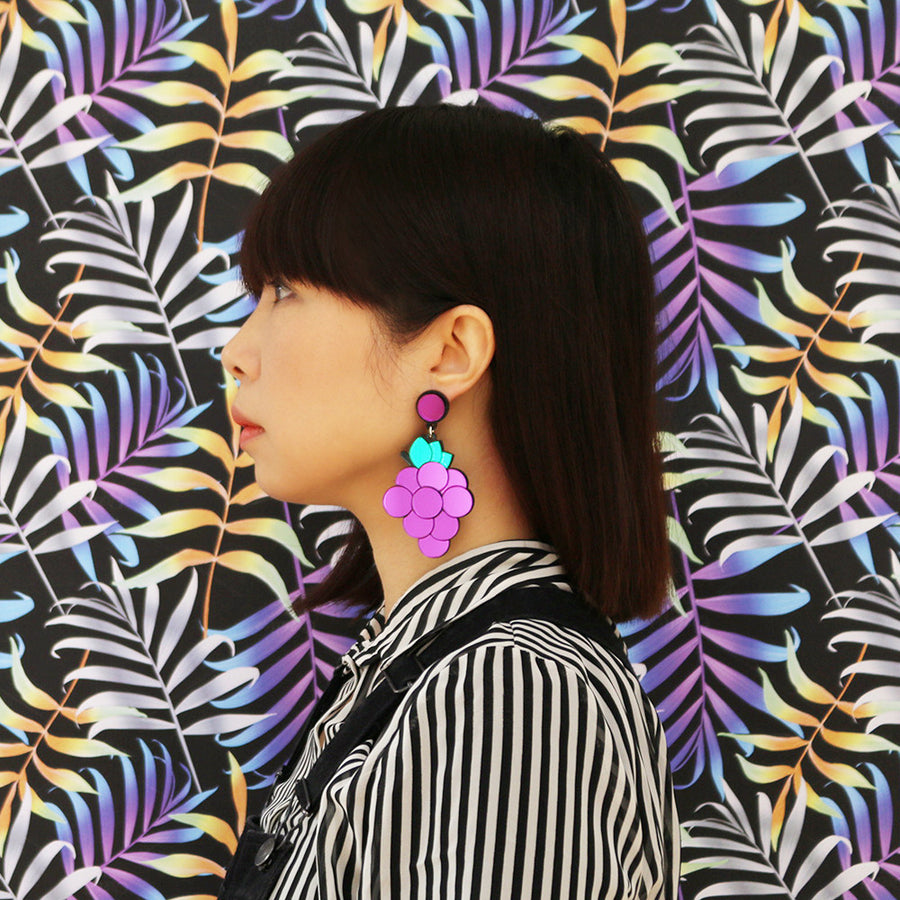 Jennifer Loiselle laser cut Perspex grape earrings