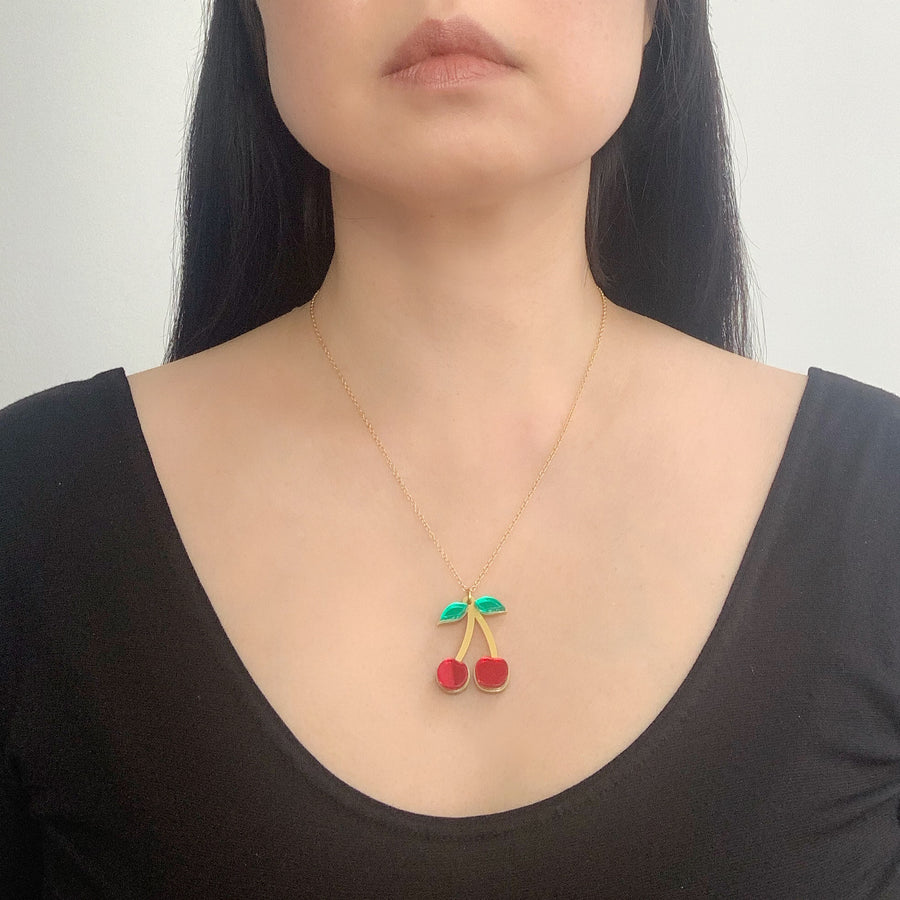 Jennifer Loiselle Cherry acrylic pendant charm necklace