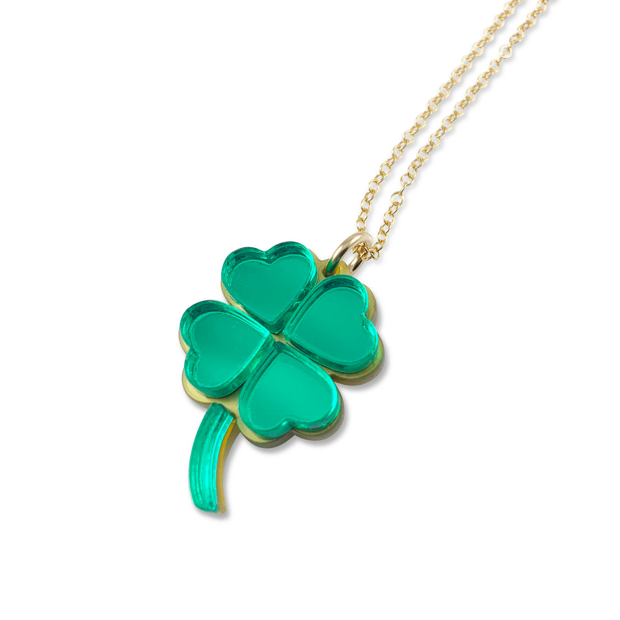 Jennifer Loiselle laser cut acrylic four leaf clover pendant charm necklace
