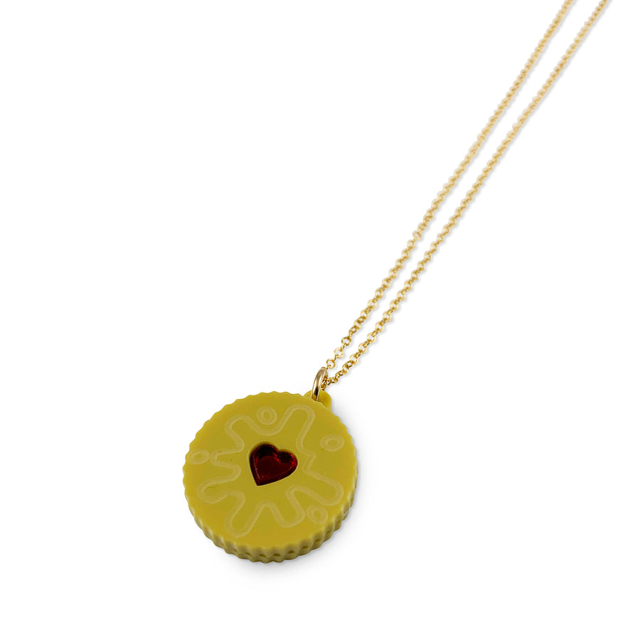 Jennifer Loiselle  Jammie Dodger laser cut acrylic pendant charm necklace