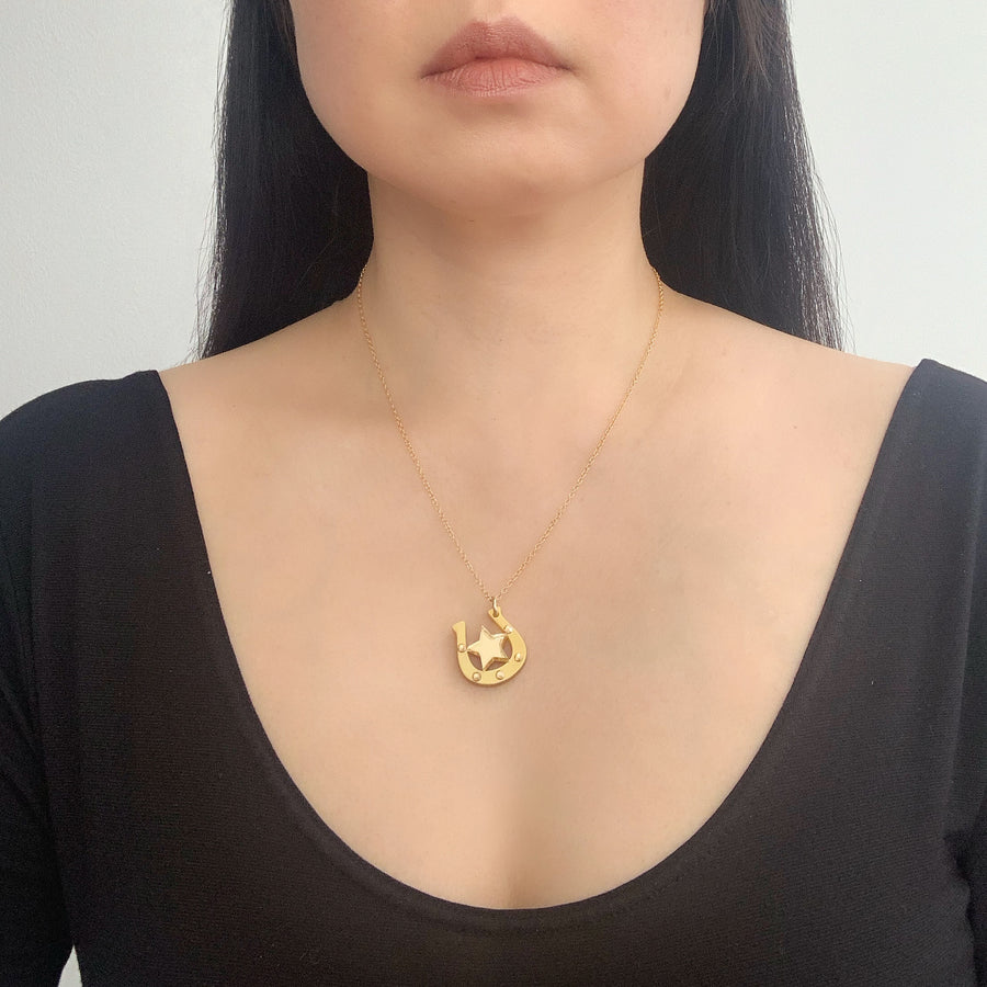 Jennifer Loiselle laser cut acrylic lucky horseshoe pendant charm necklace