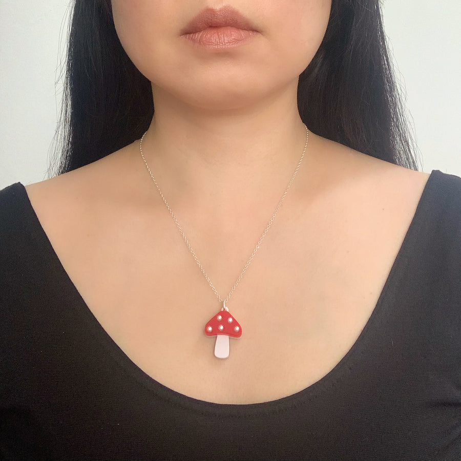 Jennifer Loiselle laser cut acrylic mushroom pendant charm necklace