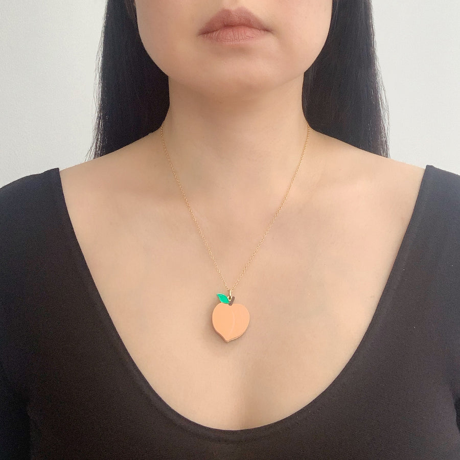 Jennifer Loiselle laser cut acrylic Peach fruit Pendant Charm Necklace