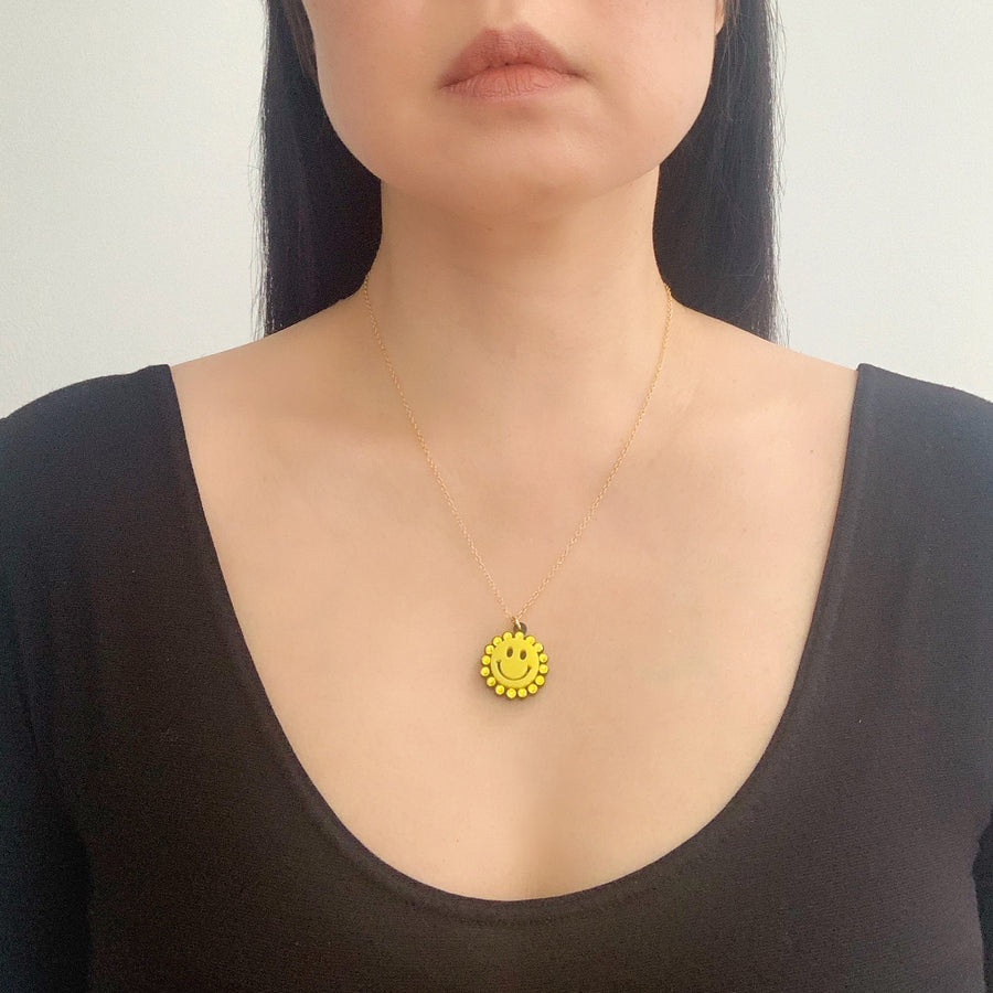 Jennifer Loiselle Smiley Face laser cut acrylic pendant charm necklace