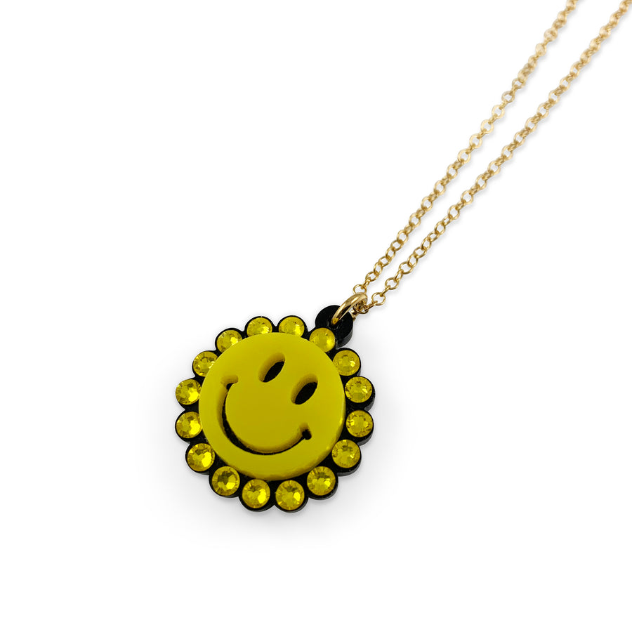 Jennifer Loiselle laser cut acrylic smiley face pendant charm necklace