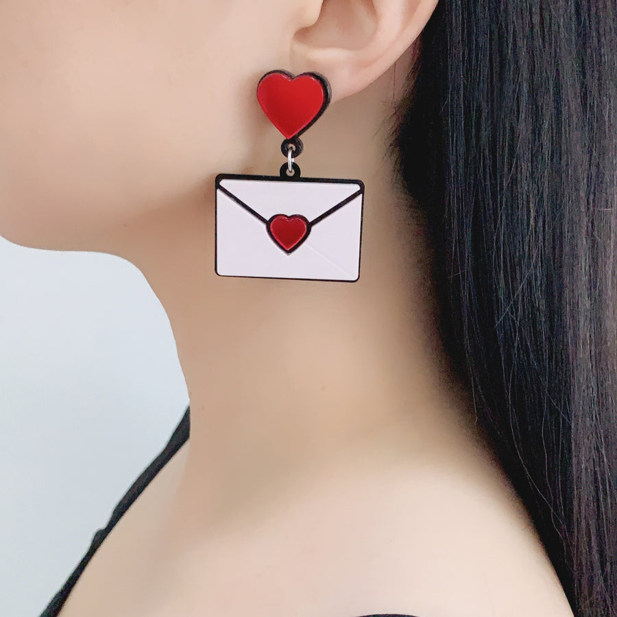 Jennifer Loiselle laser cut acrylic Perspex Love Letter Earrings