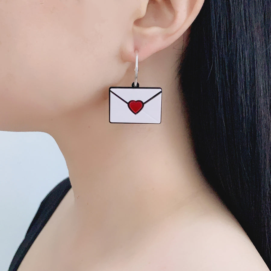 Jennifer Loiselle laser cut acrylic Perspex Love Letter Earrings