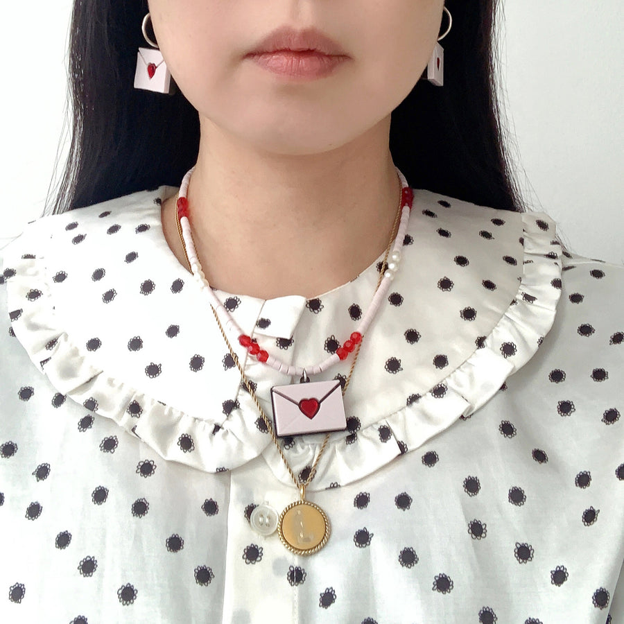 Jennifer Loiselle bead pearl Love Letter laser cut acrylic  Necklace