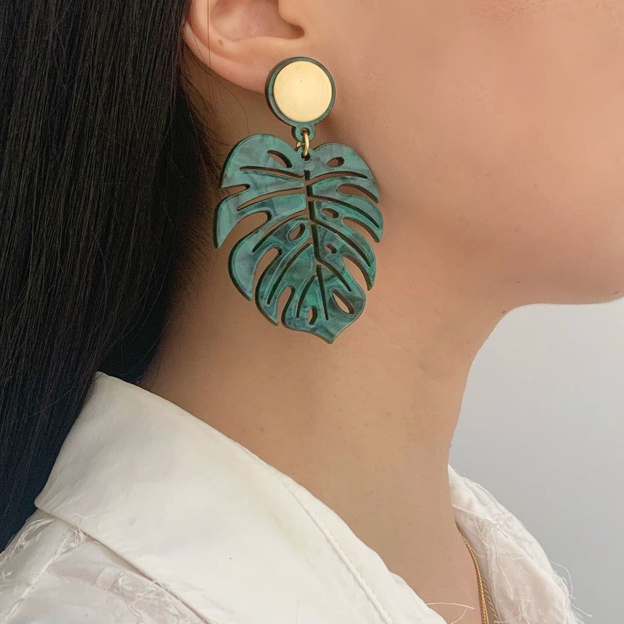 Jennifer Loiselle Monstera Leaf laser cut acrylic statement fashion earrings