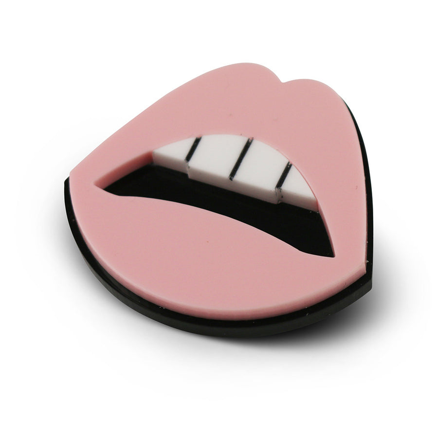 Jennifer Loiselle laser cut Perspex lips statement brooch