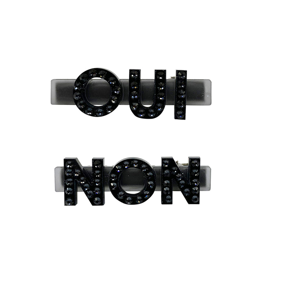 Jennifer Loiselle oui non word Swarovski crystal hair clips