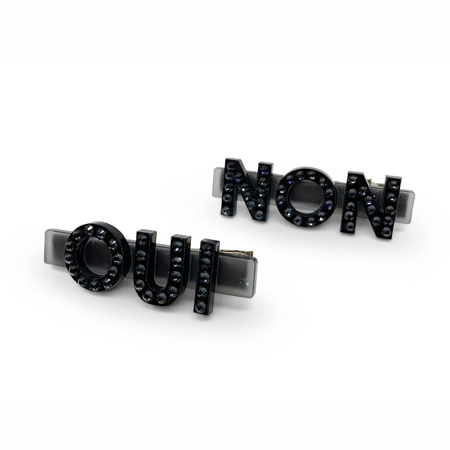 Jennifer Loiselle oui non word Swarovski crystal hair clips