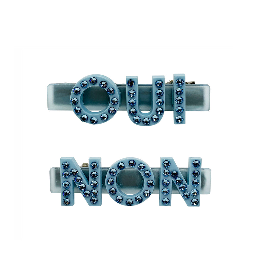 Jennifer Loiselle oui non word Swarovski crystal hair clips