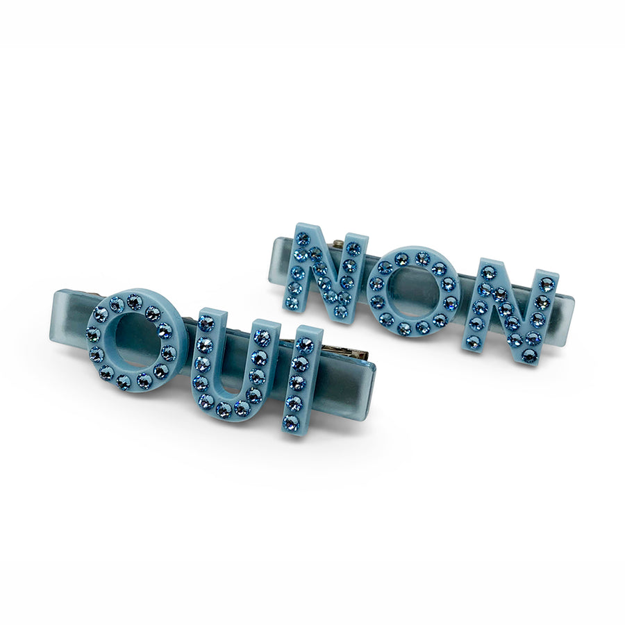 Jennifer Loiselle oui non word Swarovski crystal hair clips