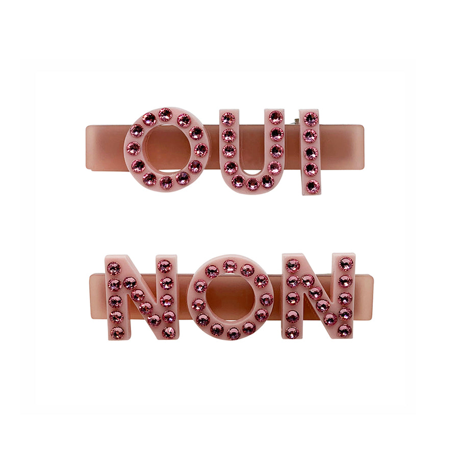 Jennifer Loiselle oui non word Swarovski crystal hair clips