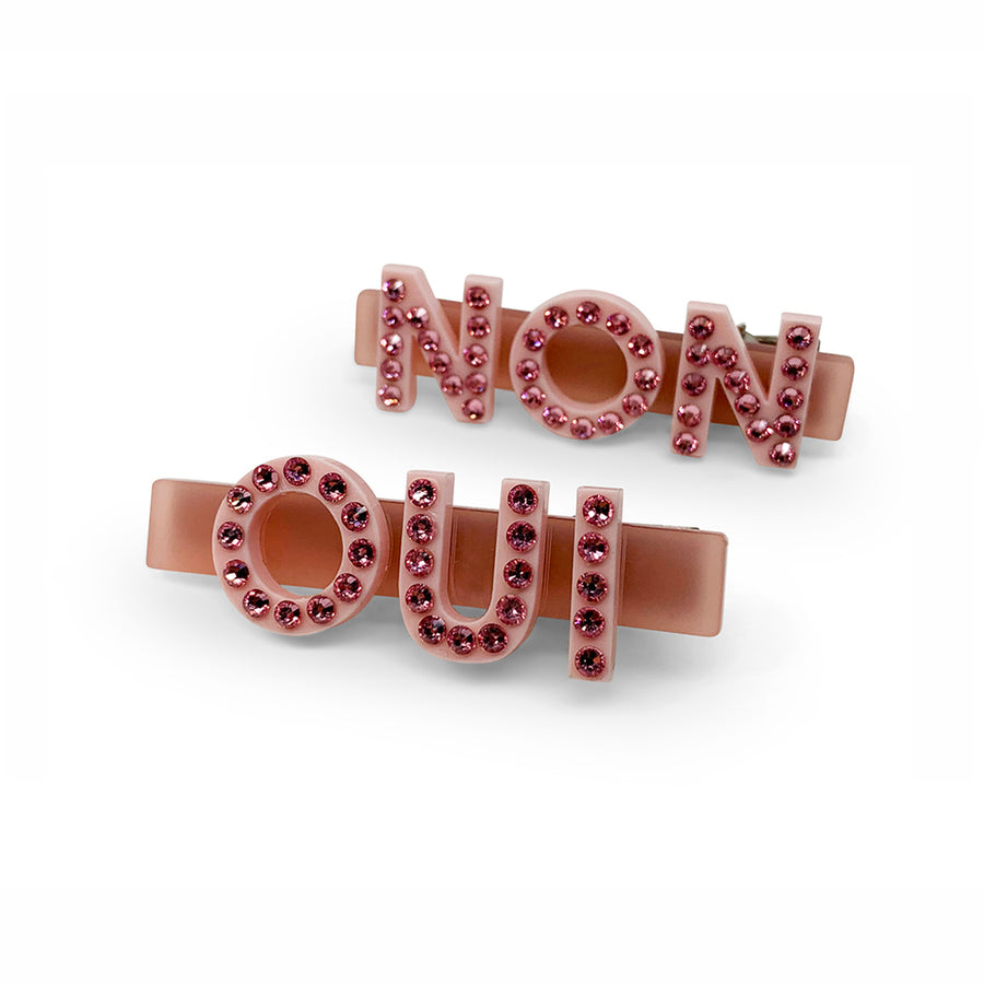 Jennifer Loiselle oui non word Swarovski crystal hair clips