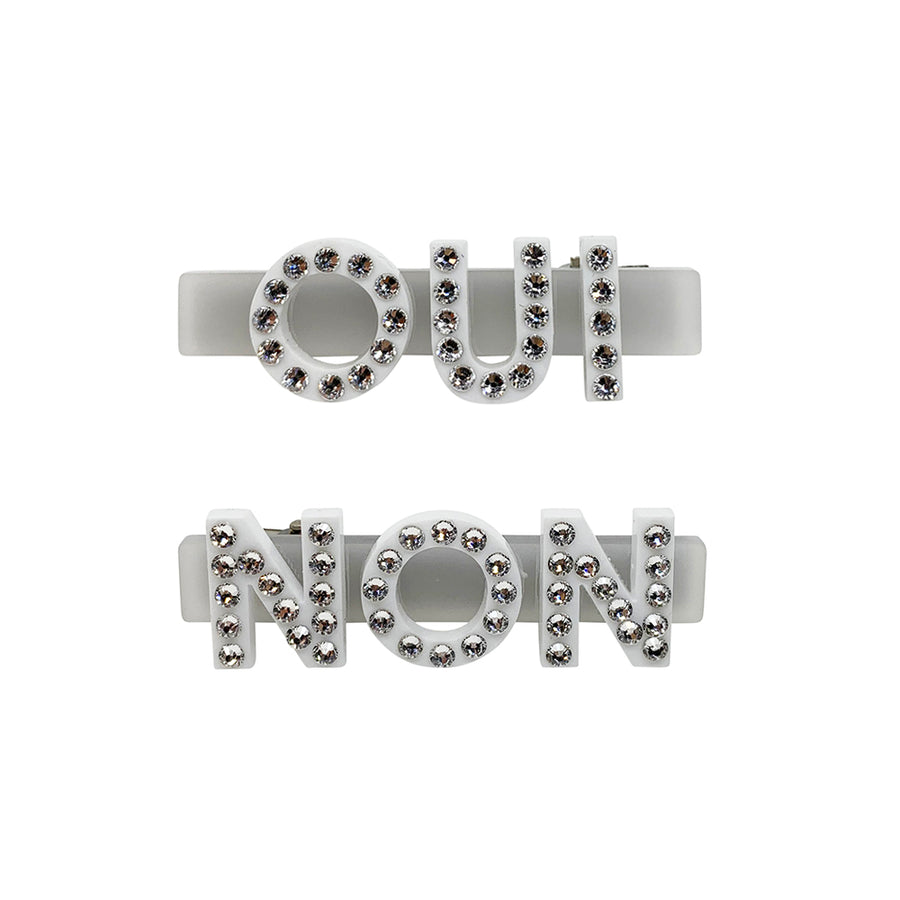 Jennifer Loiselle oui non word Swarovski crystal hair clips