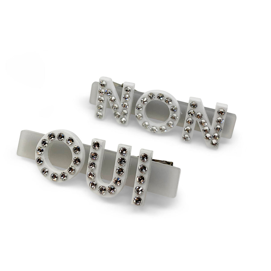 Jennifer Loiselle oui non word Swarovski crystal hair clips
