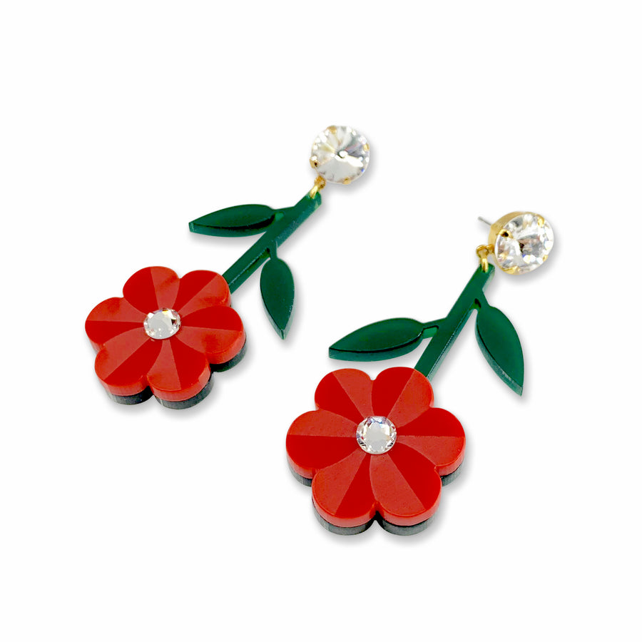 Jennifer Loiselle laser cut acrylic pansy flower earrings