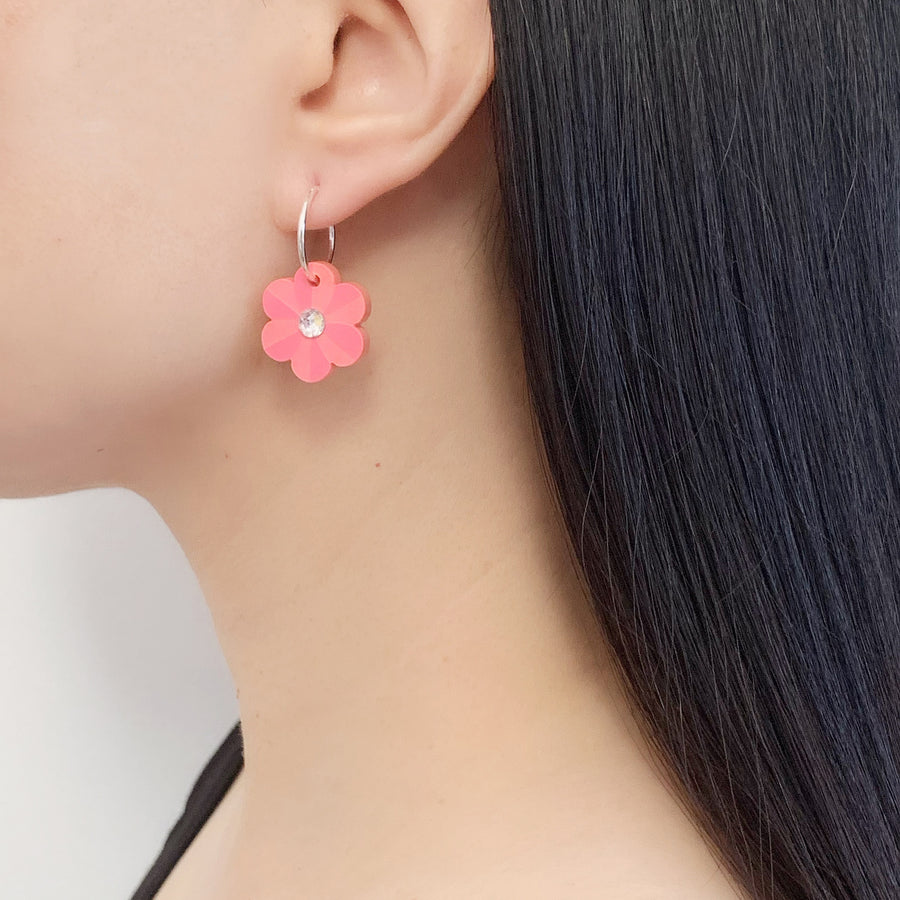 Jennifer Loiselle laser cut acrylic pansy flower hoop earrings