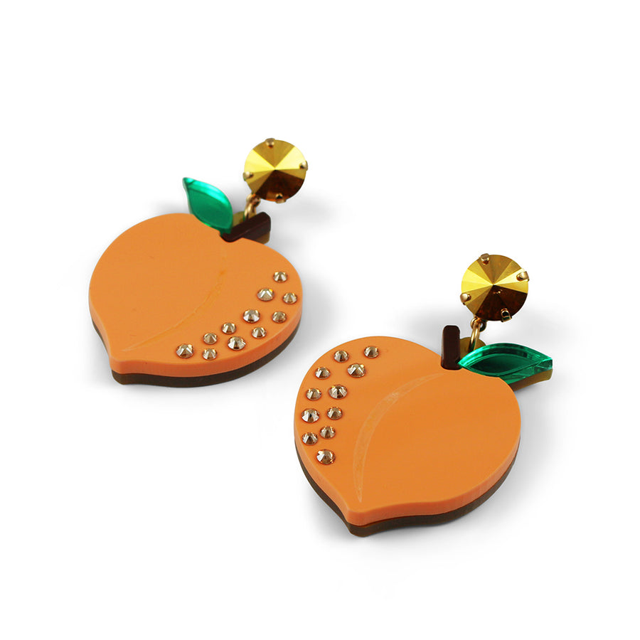 Jennifer Loiselle laser cut acrylic peach fruit earrings