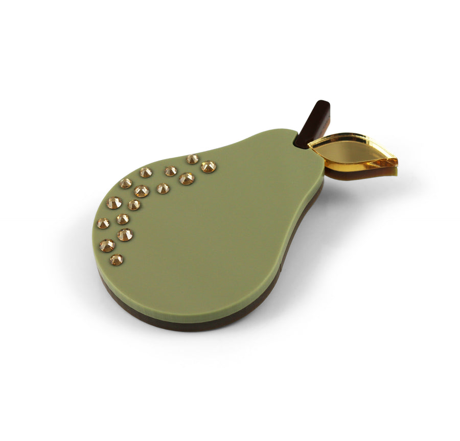 Jennifer Loiselle laser cut acrylic pear fruit brooch