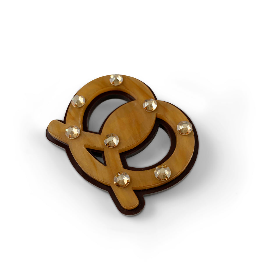 Jennifer Loiselle laser cut acrylic Pretzel novelty food statement brooch