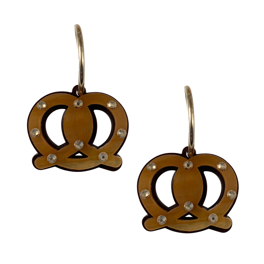 Jennifer Loiselle novelty laser cut acrylic Pretzel food hoop earrings