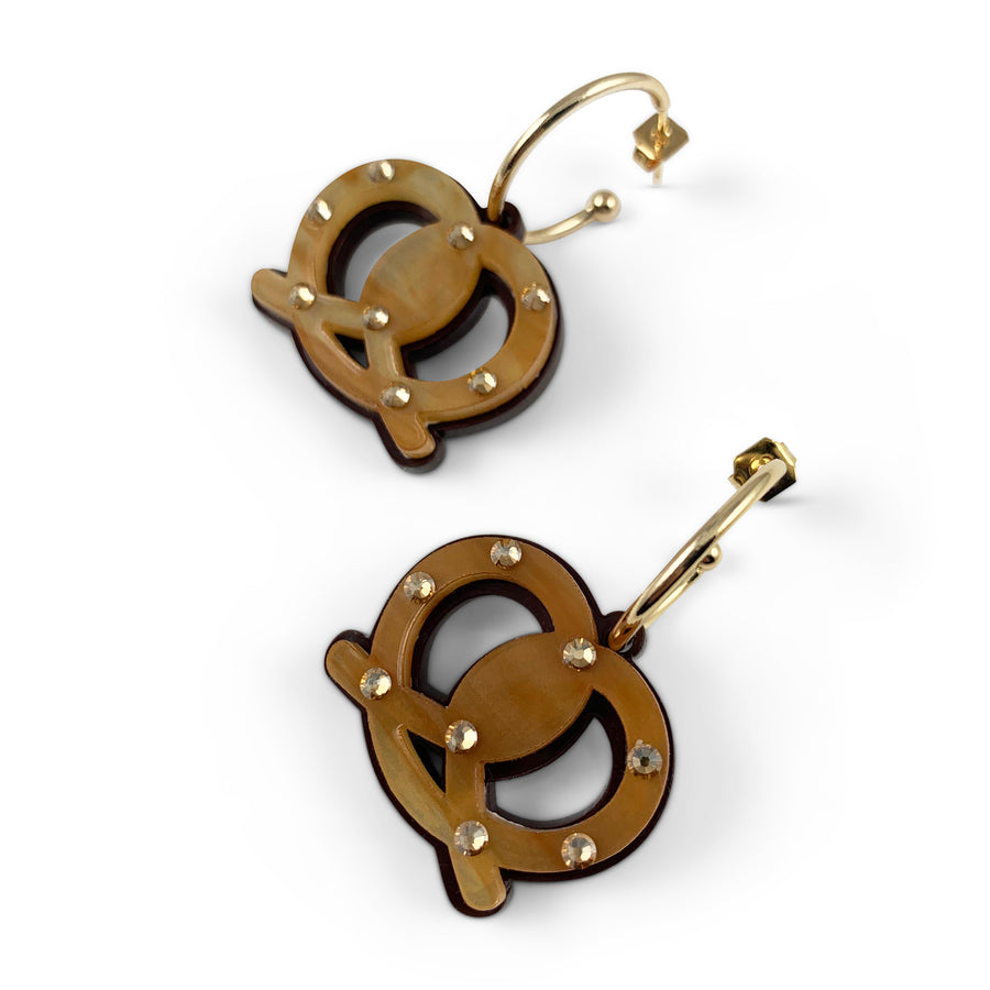 Jennifer Loiselle novelty laser cut acrylic Pretzel food hoop earrings