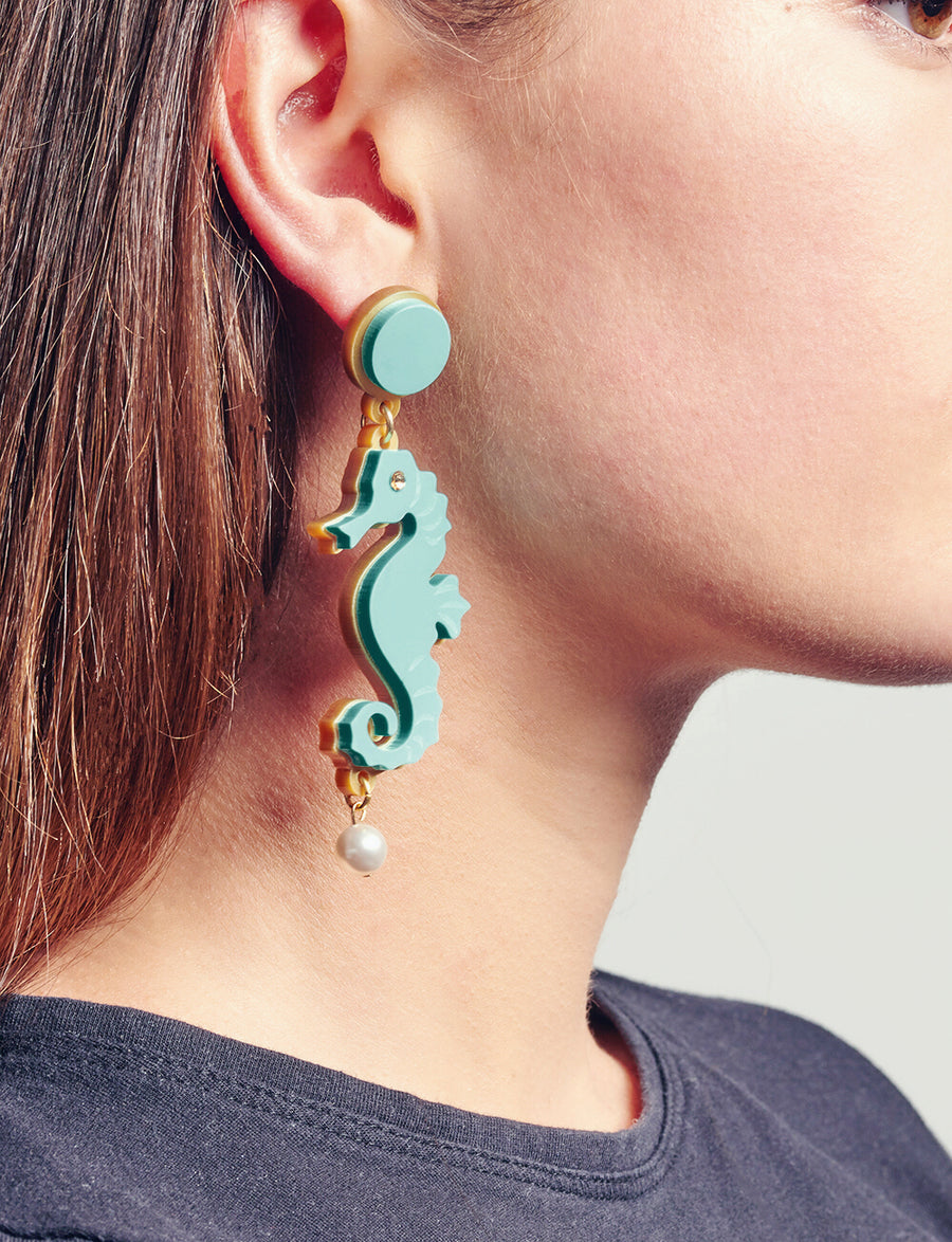 Jennifer Loiselle laser cut Perspex seahorse earrings