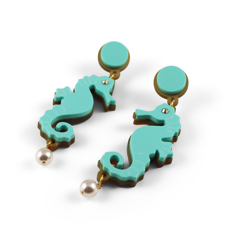 Jennifer Loiselle laser cut Perspex seahorse earrings