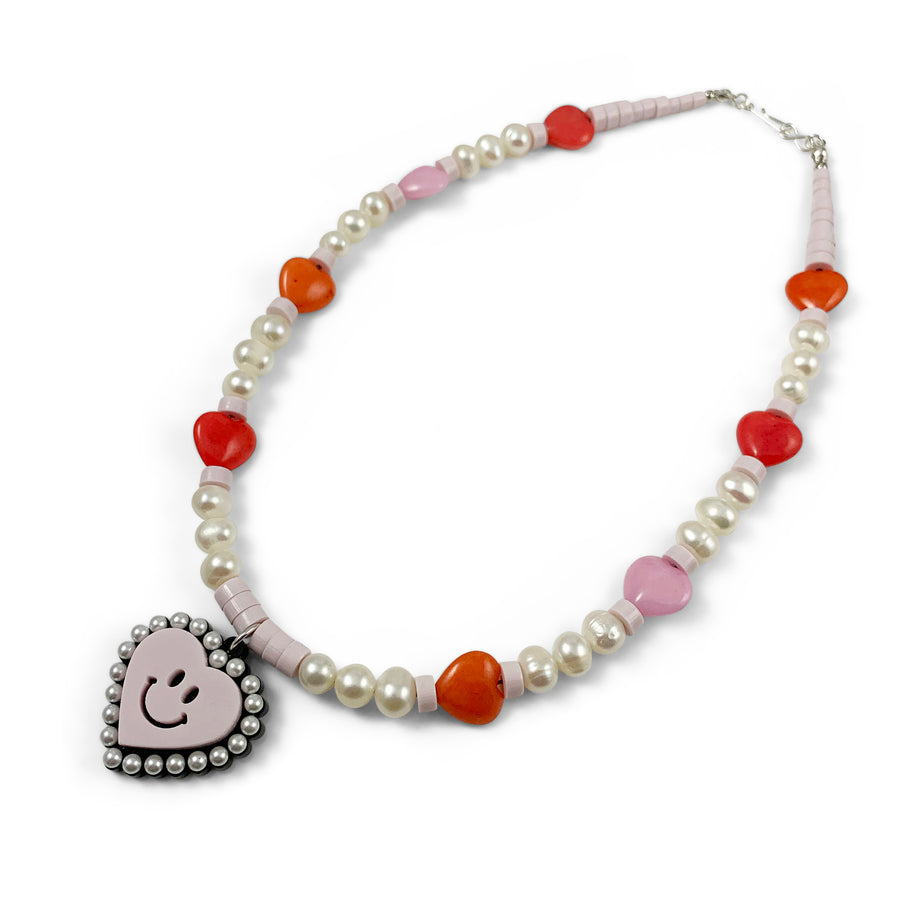 Jennifer Loiselle bead pearl Smiley Face Heart Necklace