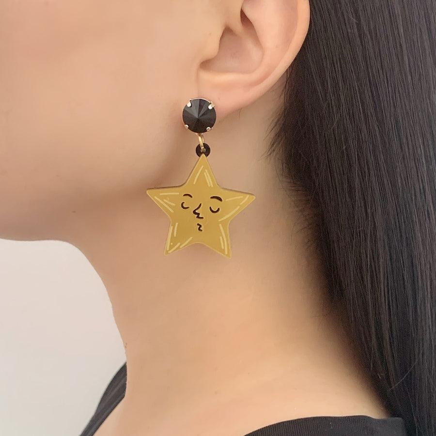Jennifer Loiselle gold laser cut acrylic Star Drop Earrings