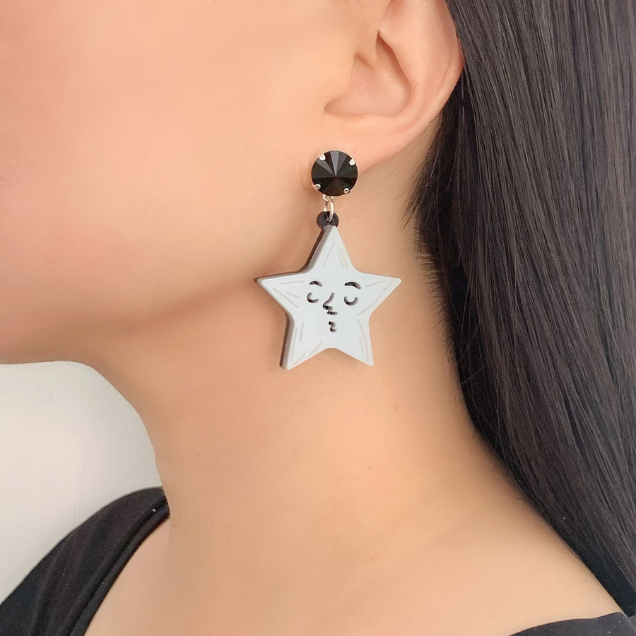 Jennifer Loiselle silver laser cut acrylic Star Drop Earrings