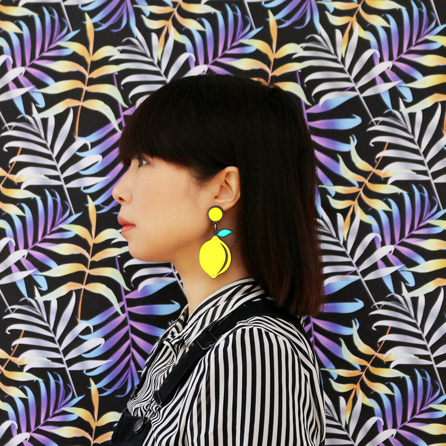 Jennifer Loiselle laser cut acrylic Lemon Fruit earrings
