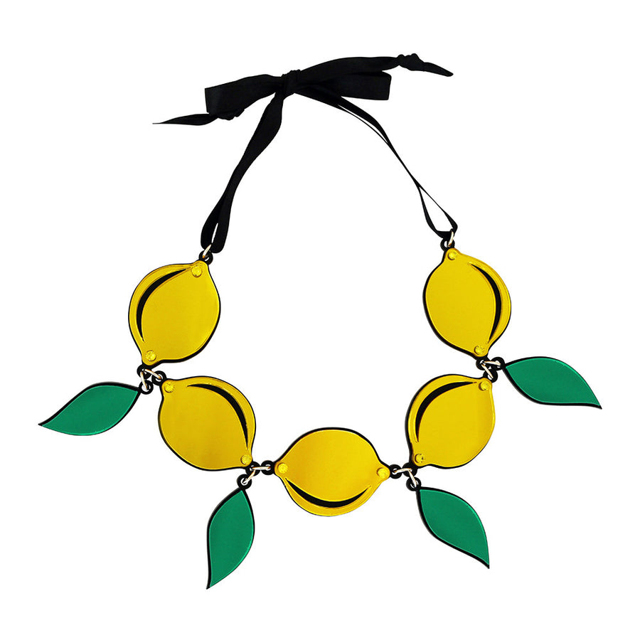 Jennifer Loiselle laser cut acrylic Lemon Fruit necklace
