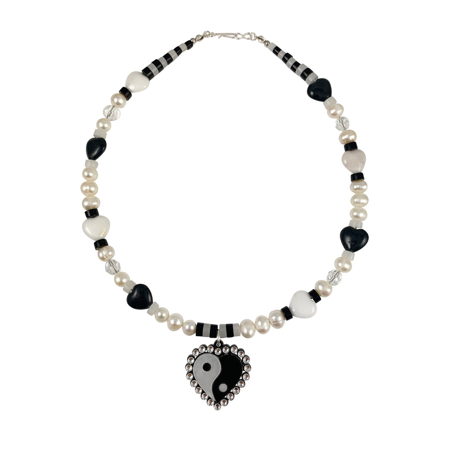Jennifer Loiselle Yin Yang Heart laser cut acrylic 90s pearl bead necklace