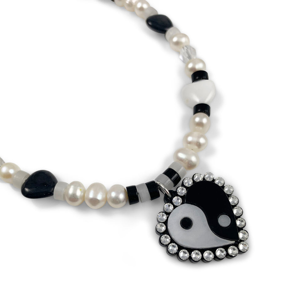 Jennifer Loiselle Yin Yang Heart laser cut acrylic 90s pearl bead necklace