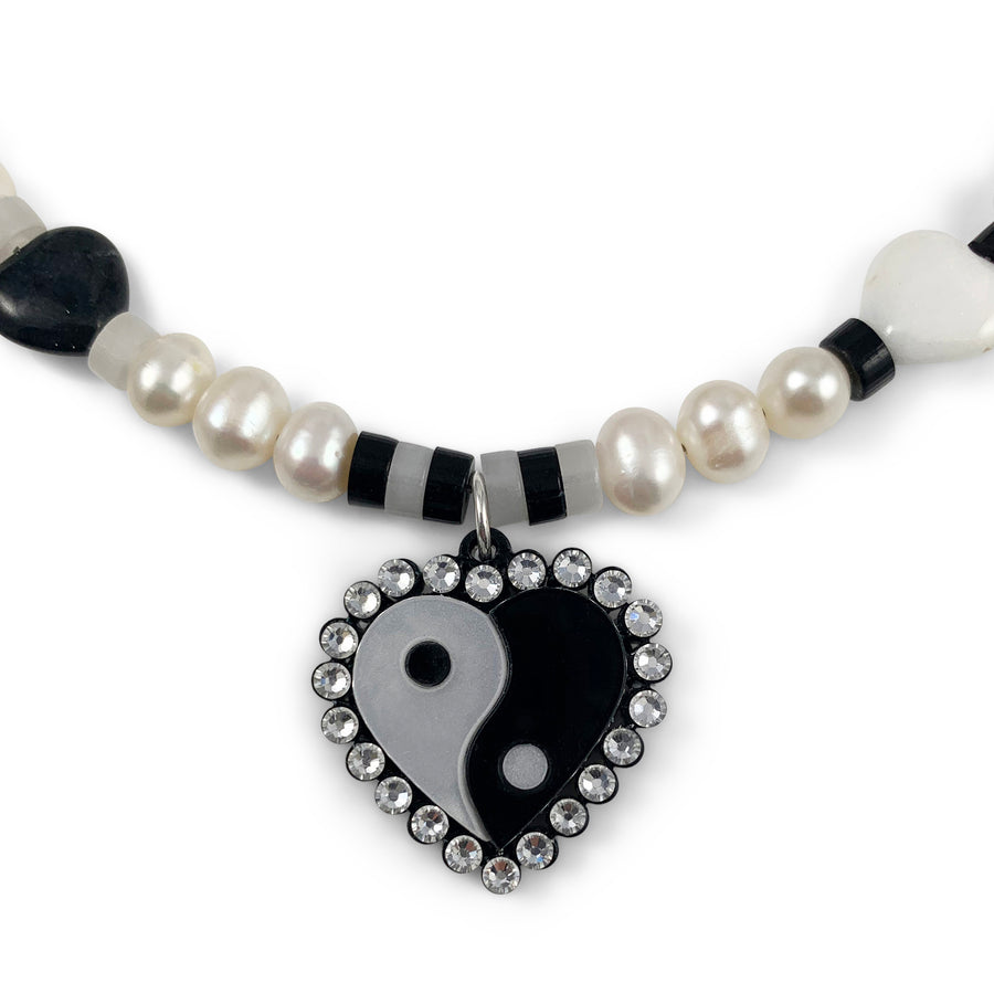 Jennifer Loiselle Yin Yang Heart laser cut acrylic 90s pearl bead necklace