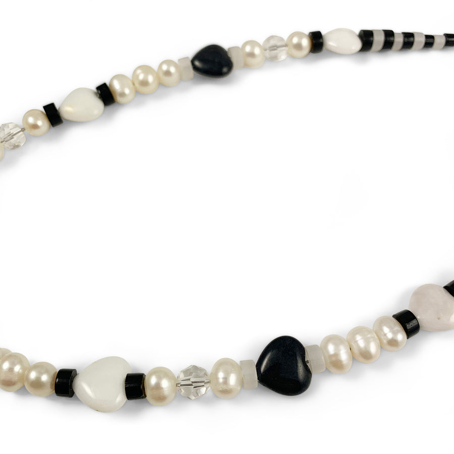 Jennifer Loiselle Yin Yang Heart laser cut acrylic 90s pearl bead necklace