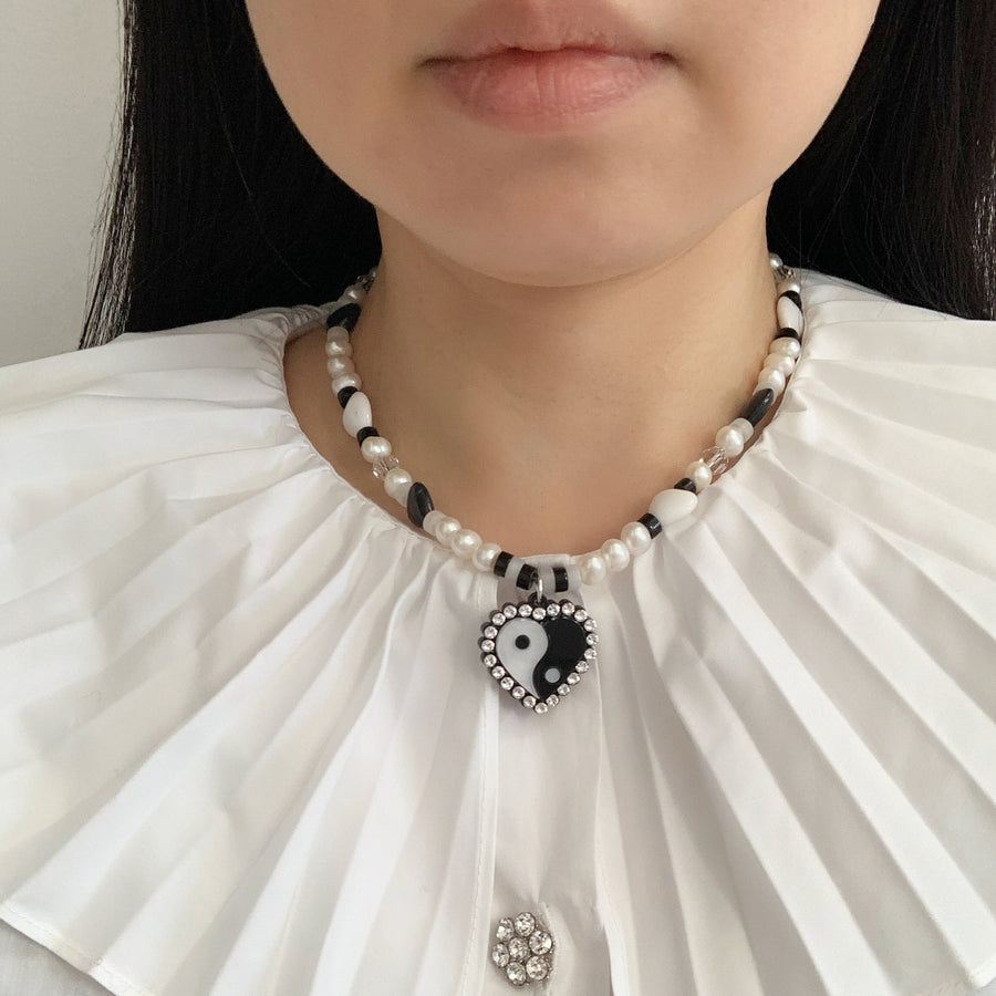 Jennifer Loiselle Yin Yang Heart laser cut acrylic 90s pearl bead necklace