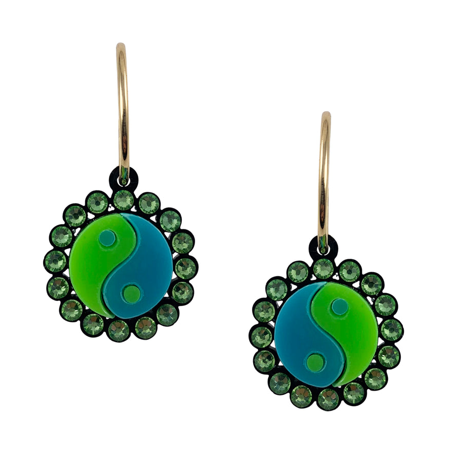 Jennifer Loiselle yin yang 90s laser cut acid lime green hoop earrings